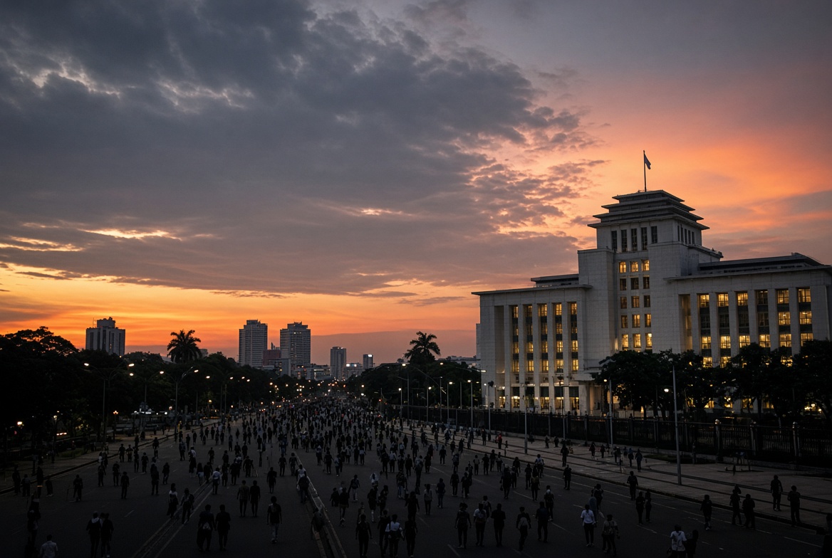 Suasana jalan protokol di Jakarta jelang aksi publik.